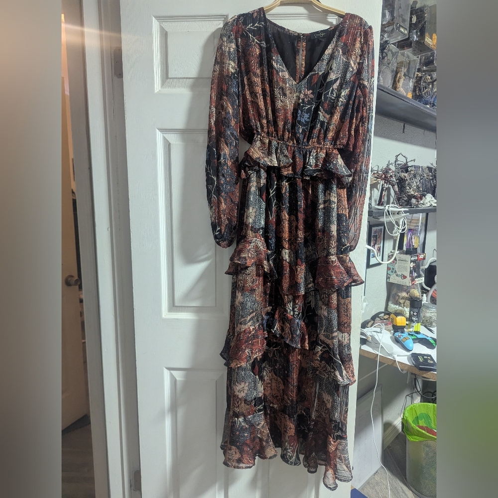 Jessica Simpson Boho Print Tiered Cut Out Maxi Dress